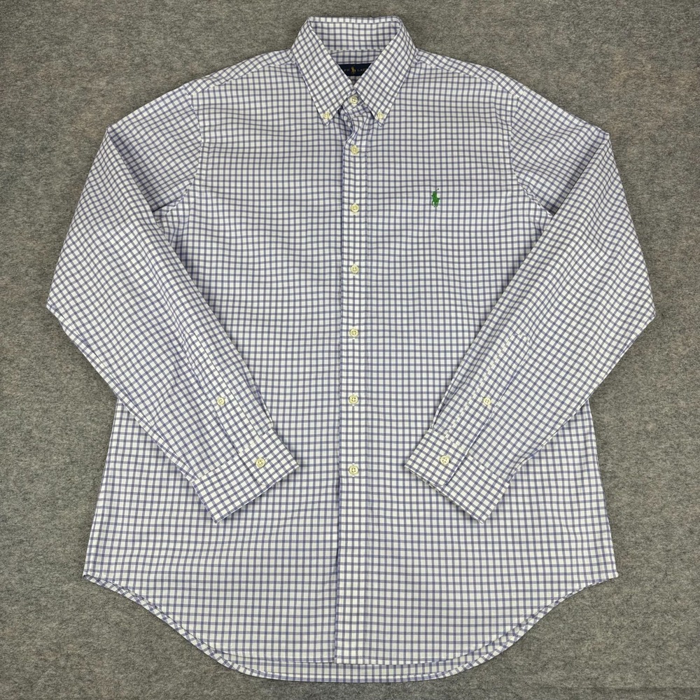 Ralph Lauren Button Down Shirt Long Sleeve Check Cotton Purple Mens Large L
